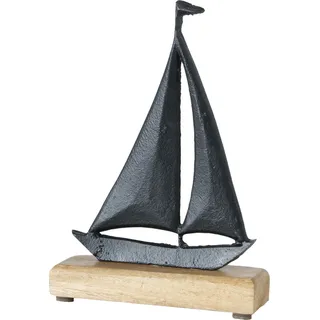 Deko Aufsteller Boot / Segelboot - ca. 22 cm - Mango Aluminium in schwarz / natur