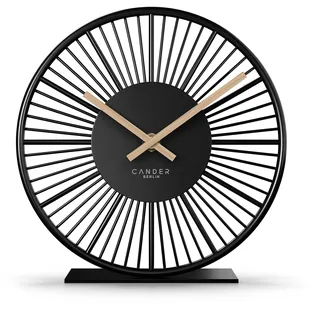 Cander Berlin BLORA Tischuhr lautlos 18 cm Metall Holzzeiger ohne Tickgeräusche modern schwarz Wohnzimmer Küche Vintage