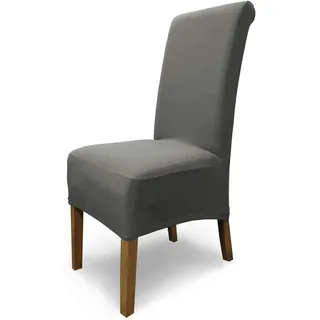 Scheffler Home Stuhlhussen Emma Cottina Grau 6er Set – Elastische waschbare Stuhlbezüge aus Baumwolle – Stuhlabdeckungen für Hochlehner Esszimmerstühle – Öko-Tex Zertifiziert