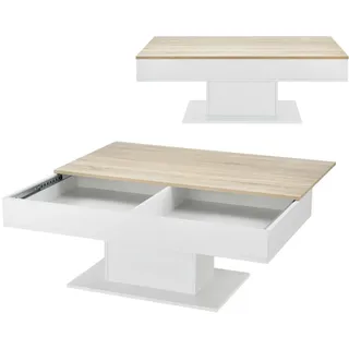 [en.casa] Couchtisch Lünen Weiß Eiche 40 x 110 x 60 cm