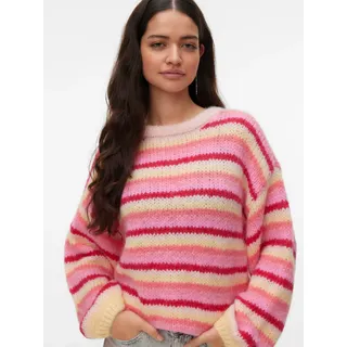 Strickpullover VERO MODA "VMMAYBE STRIPE LS O-NECK PULLOVER NOOS", Damen, Gr. M, chintz rose stripes:with golden haze, pink cosmos, coral paradise, jazzy, Strick, Obermaterial: 100% Polyester, geringelt, gestreift, loose fit normal, Rundhals, weit Strickbündchen, Pullover Strickpullover, Kunstfaser, loose fit