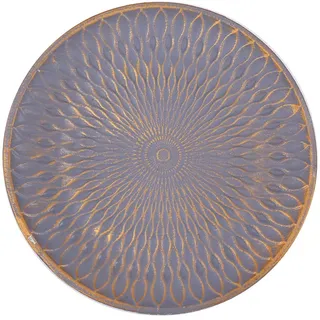 Flanacom Premium Dekoschale aus Holz - Tisch-Deko mit Verzierungen - Design Holz-Schale - Wohnaccessoires - Robustes Deko-Tablett - Obst-Schale - Moderne Deko Wohnzimmer - ca. 28 x 28cm - Grau Gold