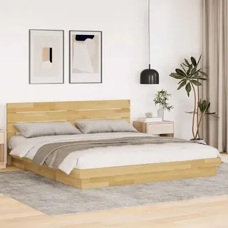 Eleganten-Stil Doppelbett, mit Lattenrost, Massivholzbett mit Kopfteil ohne Matratze 200x200 cm Eichenholz - Holzbett Betten Cloris976993 - Braun