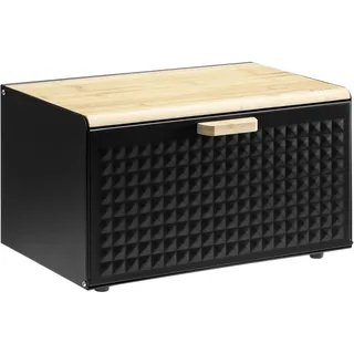 Navaris Brotkasten Metall Groß Schwarz - Brotbox Küche mit Bambus Deckel - Praktische Aufbewahrung Brot - Brotaufbewahrungsbox - Bread Box - Brotkiste - Brotaufbewahrung modern