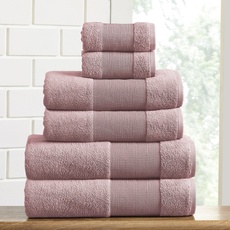 Modern Threads - Air Cloud 6-teiliges Handtuch-Set aus 100% Zero-Twist Baumwolle – Badetücher, Handtücher und Waschlappen – super saugfähig und schnell trocknend – 500 g/m2 – weich und plüschig, rosa