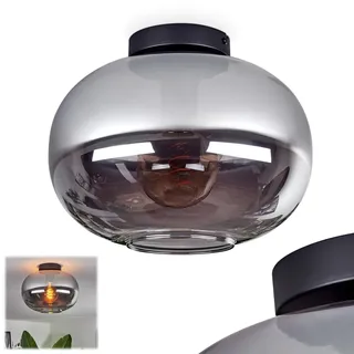 HOFSTEIN Deckenleuchte Apedo, Deckenlampe aus Metall/Glas in Schwarz/Rauchfarben, moderne Leuchte im Retro/Vintage-Design (Ø 30 cm), E27, Esszimmer, Schlafzimmer, Wohnzimmer, Küche