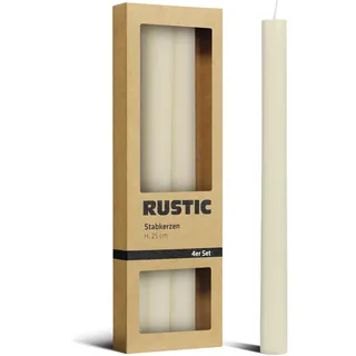 Brandsseller Stabkerzen Rustic 4er Set Höhe 25 cm Ø 2 cm Wohnkerzen Haushaltskerzen Tafelkerzen Weihnachtskerzen Brenndauer ca. 6 Stunden Creme