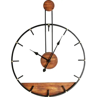 BELIANI Wanduhr Schwarz Metall u. Holz Rund  60 cm mit Zeigern Indizes Batteriebetrieben Modern Loft Design Uhr ohne Ziffern Sekundenzeiger - Schwarz, Braun