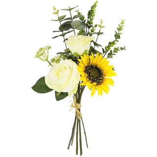 Flair Flower Künstlicher Strauß Sonnenblumen Rosen Eukalyptus Beiwerk Floristik künstliche Blume Kunstblumen Bouquet Seidenblumen Blumenbouquet Blumenstrauß Blumenarrangements Rosenstrauß Bund Bündel