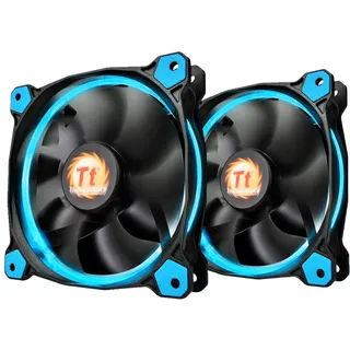 Thermaltake Riing 12 hoher Statischer Druck Circular Ring Blue LED Case/Heizkörper Lüfter mit Anti-Vibration System Triple Pack Cooling blau Twin Pack 140mm