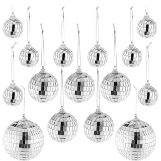 Relaxdays 15-tlg. Mini-Discokugel-Set (10 cm, Spiegelkugel, Silber