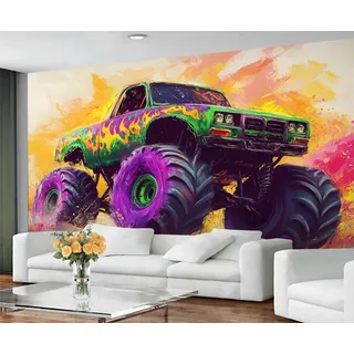 GIVLWF Monster-Truck-Tapeten-Wandbild – Truck Boy Wandbild & Heimdekoration, Schlafzimmertapete, Tapete für Wohnzimmer, nicht selbstklebend, bunte Graffiti