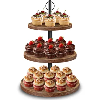HENAYUK Etagere 3 Etagen aus Holz – Großer Cupcake Ständer Ø 30/25/20 cm, Tortenständer & Cake Stand für Muffins, Kuchen, Desserts, Hochzeit Party Geburtstagsparty Baby Duschen1pack