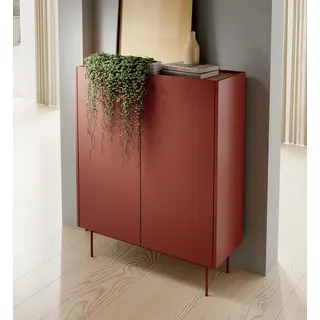 Kommode 100 cm Laris - Sideboard Loft, 2 Türen - Wohnzimmer, Metallbeine, Hochkommode (Ceramic Red) - Rot