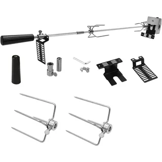 Yakimz BBQ Grillspieß Set 107 cm inkl. 2x Fleischnadeln und Edelstahl Motor, 220V - 240V, Drehspieß - Silber