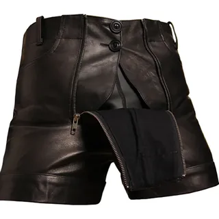 Bockle® Pants Pants Lederhose Leder Jeans Leder Shorts Pants kurze Lederhose Schwarz Herren , W42/L34 - Schwarz