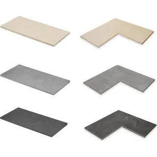 Trend Keramik-Beckenrandsteine Set f. REB 700 x 350 cm | Ecke 90 Grad | Earthstone Nero / Dunkelgrau - Dunkelgrau