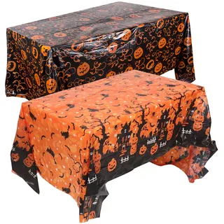 2 Stück Halloween Tischdecke, Gruseliger Kürbis Tischdecke, 220 x 130 cm Wasserdicht Tischdecke, Gruselige Tischdekoration, für Halloween, Fasching Mottopartys