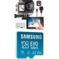 icefox Action Cam 4K Ultra HD 20MP Kamera Unterwasserkamera Wasserdicht 40M, Dunkelgrau & Samsung EVO Select microSD Speicherkarte (MB-ME128KA/EU), 128 GB, UHS-I U3, Full HD, 130MB/s Lesen