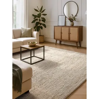 Villeroy & Boch Bouclé Teppich Peas - Handgemacht & Natürlich, Wollteppich, Juteteppich für Wohnzimmer, Schlafzimmer, Esszimmer, Naturfaser Wohnzimmerteppich, Skandi, Boho - Creme Beige, 120x180 cm