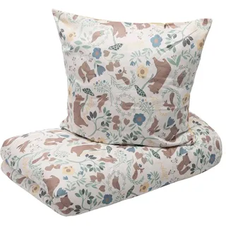 s.Oliver Kinderbettwäsche Waldtiere 135x200 cm - 100% Baumwolle, praktischer Reißverschluss & maschinenwaschbar, Bettwäsche für Kinder 2tlg. Tiere gelb bunt