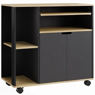 Homcom Küchenwagen MDF Schwarz , Holzwerkstoff , Nachbildung,Eiche , 3 Fächer , Rechteckig , 40x82x80 cm , Esszimmer, Servierwagen