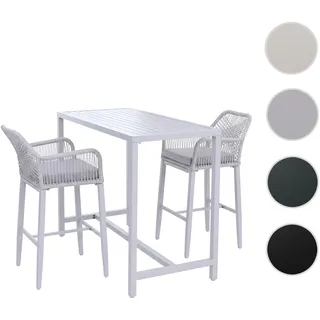 Set Bartisch + 2x Barhocker HWC-P91, Barstuhl Stehtisch, Outdoor Sitzpolster Seilgeflecht Metall ~ h