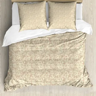 ABAKUHAUS Beige Bettbezug, Retro Art Nouveau, Milbensicher Allergiker geeignet mit Kissenbezügen, 155 cm x 220 cm - 80 x 80 cm, beige Redwood - Beige