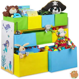 Relaxdays Kinderregal mit 9 Stoffboxen 66 x 82,5 x 29,5 cm 1-tlg. mehrfarbig