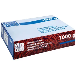 Alco ALCO-Albert - Gummiringe rot Ø 200 mm, 1 kg, aus 46 % Naturkautschuk | 6 mm breite Gummibänder zum Bündeln, Fixieren und Organisieren in Büro, Haushalt, Lager und Versand