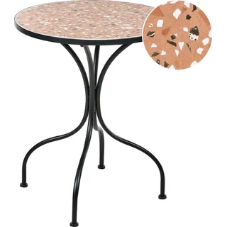 BELIANI Outdoor Bistrotisch Schwarz Eisen Metall Rund ø 60 cm Terrazzo Optik Vintage Stil Gartentisch - Schwarz, Orange