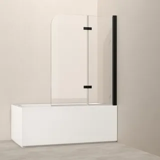 Emke Duschwand für Badewannen Faltbar mit Schwenkfunktion Schwarz 140/100 cm , Glas , Rechteckig , 100x140 cm , Badezimmer, Baden & Duschen, Badewannenaufsatz