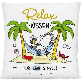 Sheepworld Plüschkissen mit Spruch Relax | kleines Zierkissen, 25 cm x 25 cm, 100% Polyester | Geschenk, Dekoartikel | 74132
