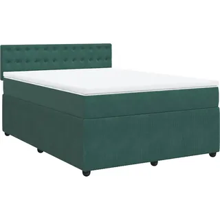 vidaXL Boxspringbett mit Matratze Dunkelgrün 140x200 cm Samt - Grün