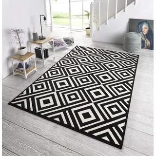 Hanse Home Kurzflor Velours Teppich Art - Wohnzimmerteppich Modernes Design für Wohnzimmer, Schlafzimmer, Esszimmer, Büro, Küche - Schwarz Creme, 140x200cm