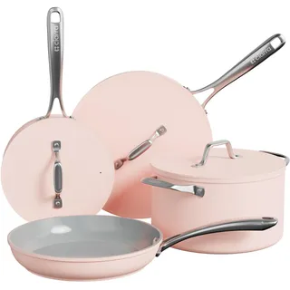 Ciarra Beyond Topfset Pfannenset Induktion 4-teiliges Keramik Antihaft Kochtopf mit Deckel Bratpfanne 26cm Schmorpfanne 28cm Milchtopf 20cm Suppentopf 24cm Topf und Pfannen Set Rosa