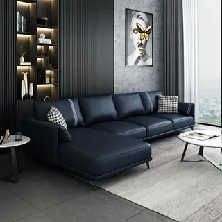 aea Hochwertige Eckcouch Wohnlandschaft Ecksofa L-Form Leder Couch Garnitur Sofa Neu - Schwarz