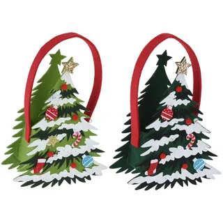 Festlicher Filz-Weihnachtsbeutel 19 cm mit Weihnachtsbaum-Design und Filzgriff - Grün