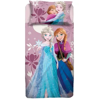 Die Eiskönigin Bettwäsche für Einzelbett, Bettlaken, Spannbettlaken, Kissenbezug, Rosa, Disney, 100% Baumwolle, offizielles Produkt