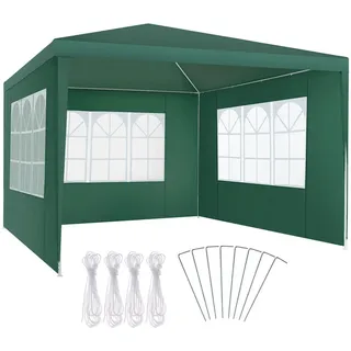tectake Pavillon Barinas, wasserdicht, grün , Grün , Kunststoff , Quadratisch , 300x250x300 cm , Sonnenschutz, Pavillons