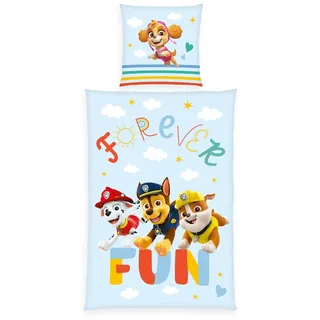 Herding Bettwäsche Paw Patrol, Kopfkissenbezug ca. 80 x 80 cm, Bettbezug ca. 135 x 200 cm, mit praktischer Knopfleiste, 100% Baumwolle