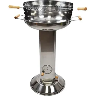 Holzkohlegrill Edelstahl mit Holzgriffen Säulengrill Höhe 83 cm Robuster Kohlegrill Garten Grills & -Block - Silber
