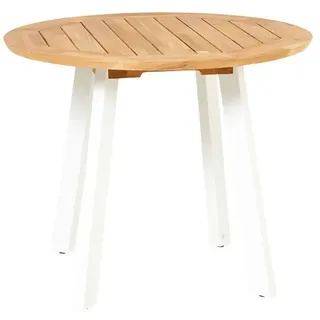 Tisch Diana, Mosaik-Teak - 95 cm rund Beine Aluminium weiss