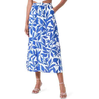 VERO MODA Damen VMEASY Joy Maxi Slit Skirt WVN GA Rock, Snow White/AOP:Alisa Mazarine Blue, XS