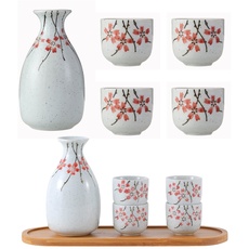 Liuer 5PCS Sake Set Japanisch,1 Sake Behälter und 4 Sake Becher,Keramik Japanischen Stil Sake-Set für Partys Familien Geschäftsräume für Sake Reiswein (B)
