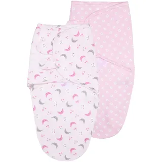 Vicloon Pucksack Baby, 2er Pack Wickel-Decke aus 100% Bio-Baumwolle, Sicherheit, Universal Verstellbare, Puckschlafsack für Säuglinge Babys Neugeborene 0-3 Monate - Rosa