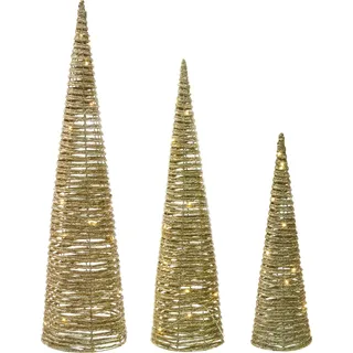 BELIANI LED Weihnachtsdekoration Tannenbaum 3er Set Gold Metall u. Kunststoffgeflecht Glänzend Dekofigur für Tisch Indoor Wohn- und Schlafzimmer - Gold