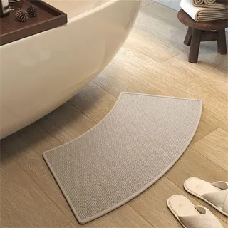 FCS Bathroom Gebogene Duschmatte Halbrund Badematte, wasserabsorbierend, rutschfeste Badteppich für Rundduschen(Size:45x100cm,Color:beige)