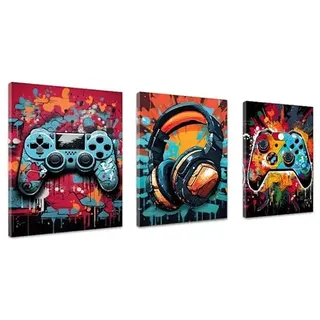 Kepuarm 3 Stück Gaming Poster mit Rahmen,Gaming Bilder,Wandbilder Set Wohnzimmer,Wandbilder für Jungen Teenager Schlafzimmer Spielzimmer Kinderzimmer Geschenk Dekor 30×40cm(12×16in) (12x16inch,Bunt)