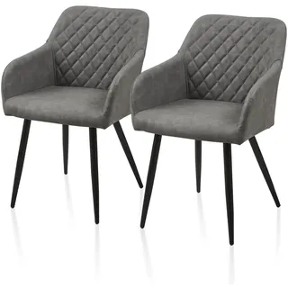 TUKAILAI Esszimmerstühle 2er Set aus Kunstleder, Modern Küchenstuhl Polsterstuhl Wohnzimmerstuhl Sessel mit Armlehnen Rückenlehne Metallbeinen, für Küche Esszimmer Wohnzimmer Lounge,Hellgrau